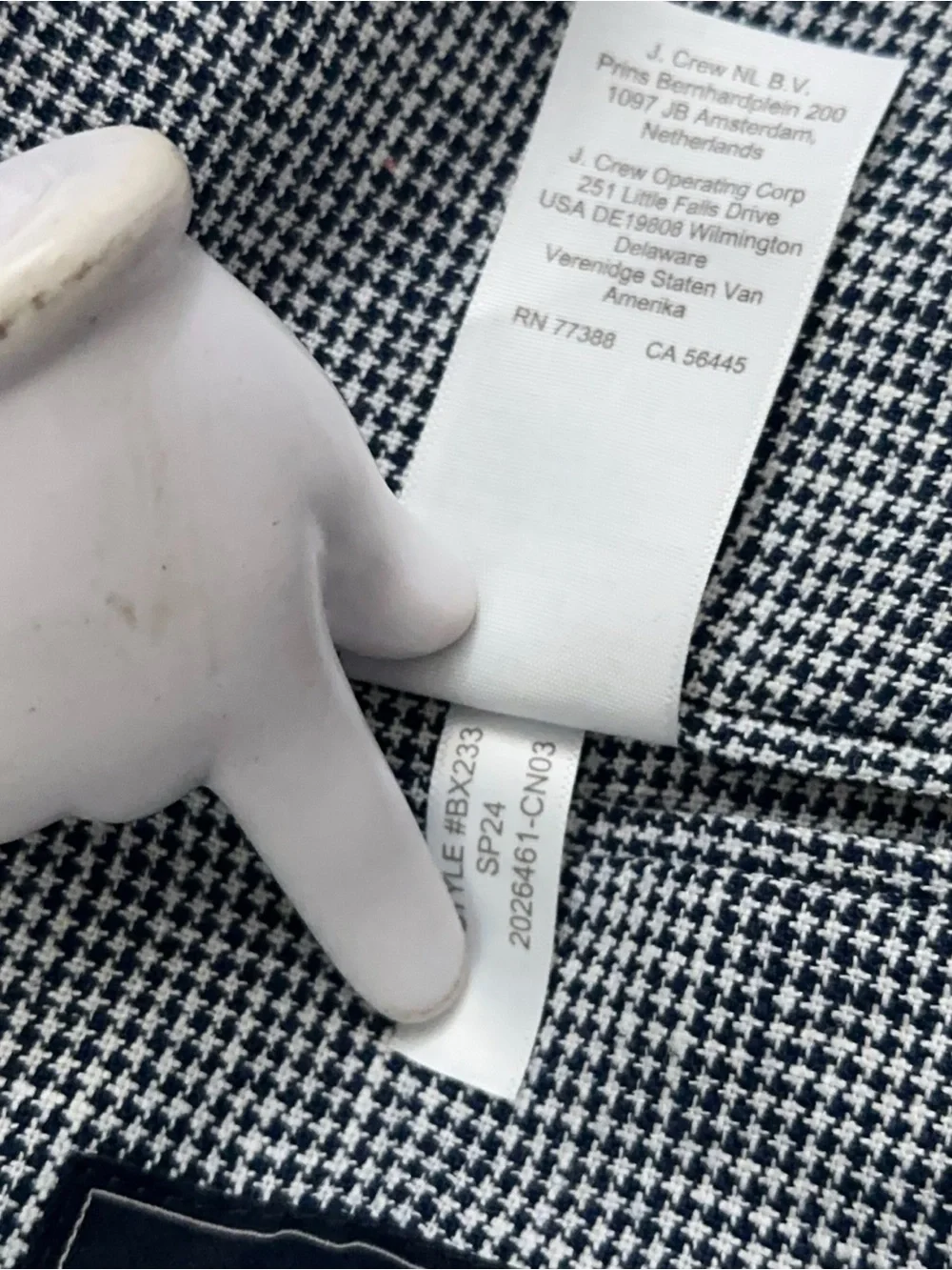 J.Crew Thompson Blazer Jacket Mens 44R Unconstructued Linen Houndstooth Gray NEW